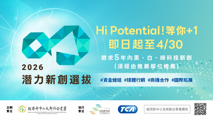 「潛力新創選拔Hi-Po Star」報名至4月30日，獲選後成為中企署重點培育名單